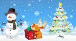 Рисунок: олень, снеговик и новогодняя ёлка