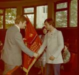 В.Гуляев и А.Лосев с переходящим Красным знаменем